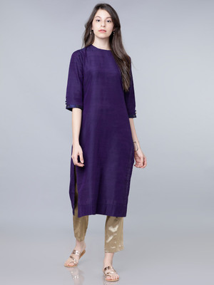 Vishudh Women Solid Straight Kurta(Purple)