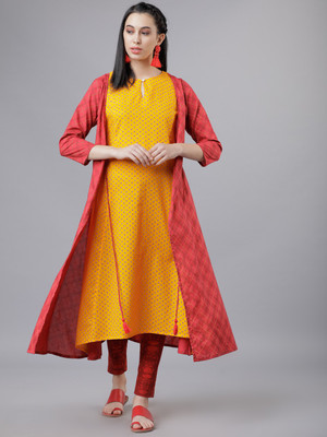 Vishudh Women Printed A-line Kurta(Red)
