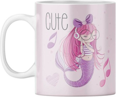 MM9E Cute Girl , Cute Girl Fish , Cute Jalpari , Music Lover , Best Gift For Girl Sister Friend Ceramic Coffee Mug(330 ml)