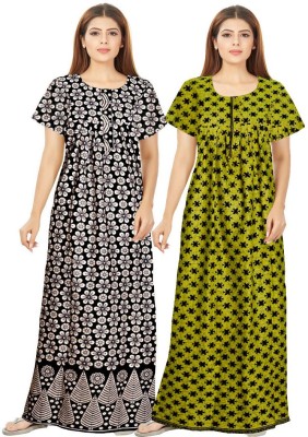 JWF Women Nighty(Black, Green)