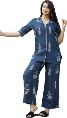 CTMTEX Women Printed Blue Night Suit Set