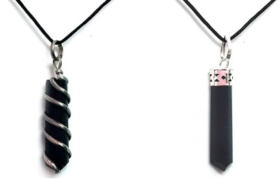 AIR9999 Set Of Two Natural Black Tourmaline Pencil Shaped Pendants For Men And Women Tourmaline Crystal Pendant