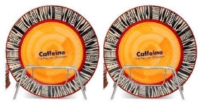 caffeine Ceramic Handmade Monochrome Print 10 inch Dinner Plate(Pack of 2, Microwave Safe)