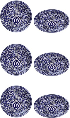 caffeine Ceramic Handmade Blue Mughal 7 inch Quarter Plate(Pack of 6, Microwave Safe)