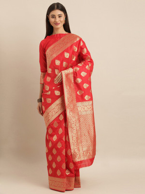 BOVTY Woven Bollywood Pure Silk Saree(Red)