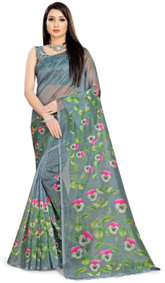 Rajnandini Printed Bollywood Tissue Saree(Grey)