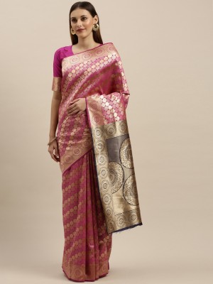 BOVTY Woven Bollywood Silk Blend Saree(Pink)