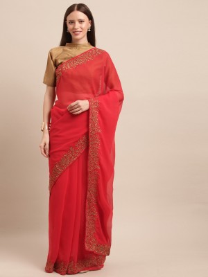 BOVTY Embroidered Bollywood Georgette Saree(Red)