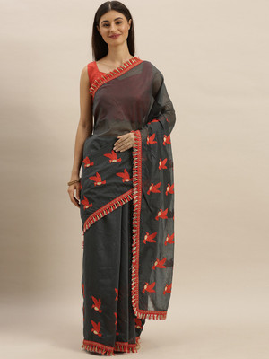 Shavya Embroidered Bollywood Cotton Blend Saree(Grey)