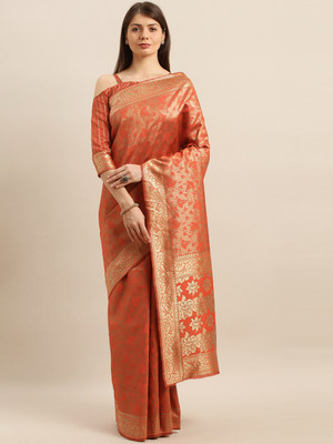 BOVTY Woven Bollywood Silk Blend Saree(Orange)