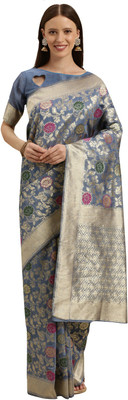BOVTY Woven Bollywood Pure Silk Saree(Blue)