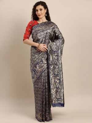 BOVTY Woven Bollywood Pure Silk Saree(Blue)