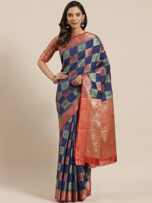 Blissta Woven Patola Silk Blend Saree(Blue)