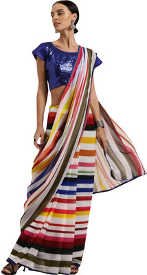 BOVTY Printed, Striped Daily Wear Georgette Saree(Multicolor)