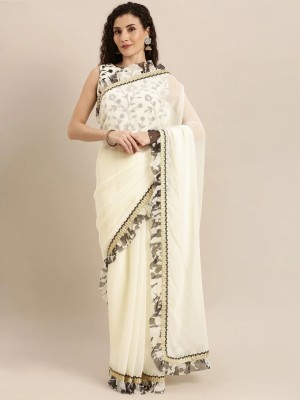 BOVTY Embroidered Bollywood Georgette Saree(White)