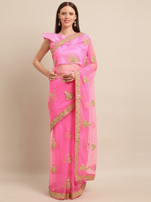 Shavya Embroidered Bollywood Net Saree(Pink)