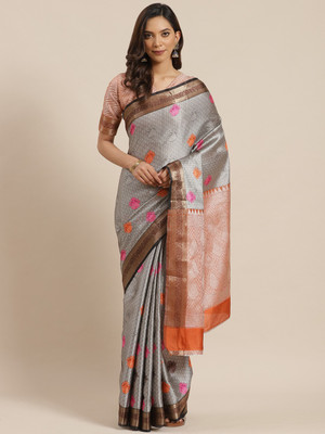 Blissta Woven Bollywood Silk Blend Saree(Silver)