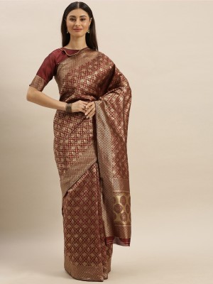 BOVTY Woven Bollywood Pure Silk Saree(Maroon)