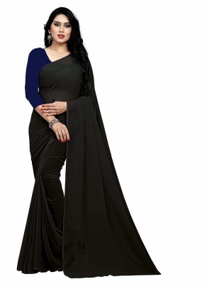 V And V Shop Solid/Plain Daily Wear Chiffon Saree(Black)