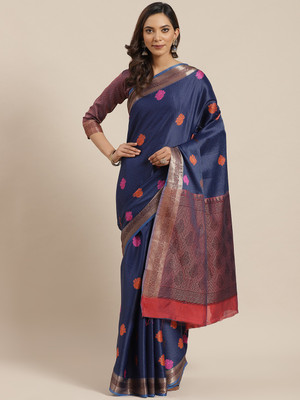 Blissta Woven Bollywood Silk Blend Saree(Dark Blue)