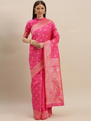 BOVTY Woven Bollywood Pure Silk Saree(Pink)