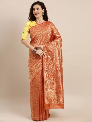 BOVTY Woven Bollywood Pure Silk Saree(Orange)