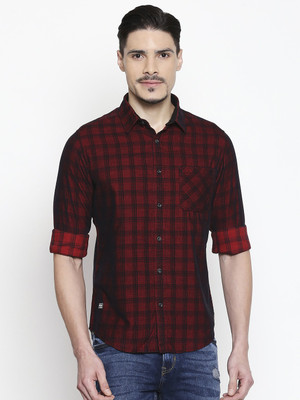 mufti-men-checkered-casual-red-shirt-6