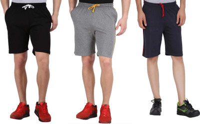 MADMAN Pack Of 3 Solid Men Multicolor Basic Shorts For Rs. 132 @ 93 %