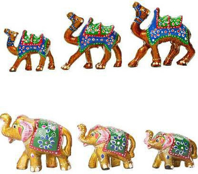 RVART rajasthani handcraft set of 3w elephant and camel showpiece Decorative Showpiece  -  8 cm(Paper Mache, Multicolor)