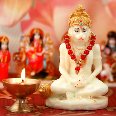 GW Creations Lord Mahavir Hanuman God Bajrangbali Idol Handicraft Statue Decorative Showpiece  -  5 cm(Marble, Multicolor)