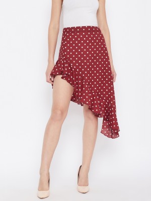 Berrylush Polka Print Women Flared Red Skirt