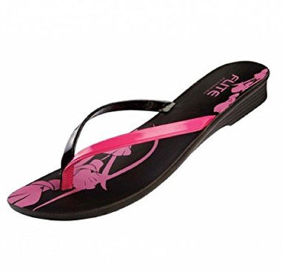 FLITE Women Slippers(Black, Pink , 4)