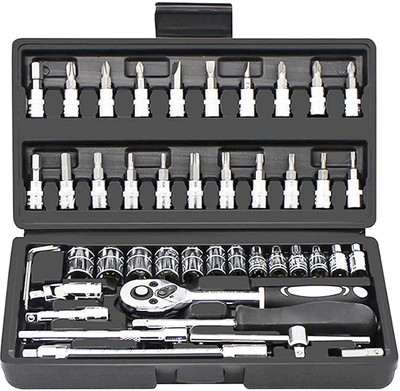 WAKTORO 46 in 1 Pcs Tool Kit & Screwdriver and Socket Set Multi Purpose Combination Tool Case Precision Socket Set Socket Set(Pack of 1)