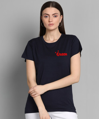 bfb Printed Women Round Neck Blue T-Shirt