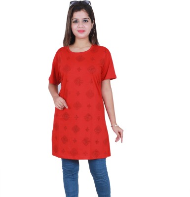 PRISUBH Printed Women Round Neck Red T-Shirt