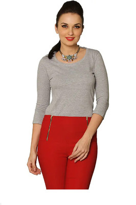 SMD Enterprise Solid Women Round Neck Grey T-Shirt