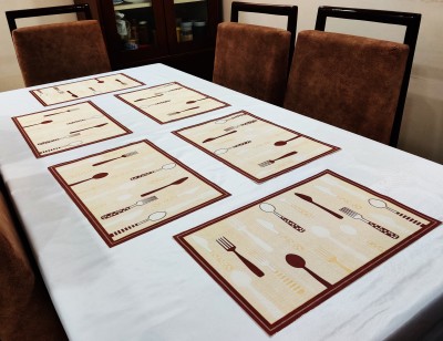 Groki Rectangular Pack of 6 Table Placemat(Gold, Brown, PVC)