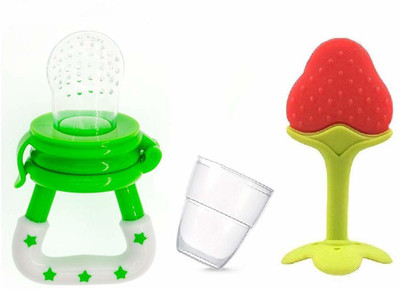 smilykid Baby Fruit nibbler with rattle and Feeding bottle with spoon for kids Teether and Feeder(Multicolor)