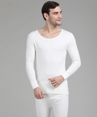 VAN HEUSEN Men White Solid Antibacterial Low Neck Thermal Top Men Top Thermal