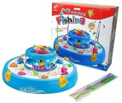 MARATHON Fishing Game, Fish Catching Game with 26 Pcs of Fish, 2 Rotary Fishing Pond and 4 Pods Includes Music and Lights Party & Fun Games Board Game Educational Board Games