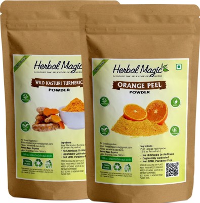 Herbal Magic Bio Organic Wild Kasturi Turmeric ( Amba Haldi ) And Orange Peel Powder for Glowing Skin(200 g)