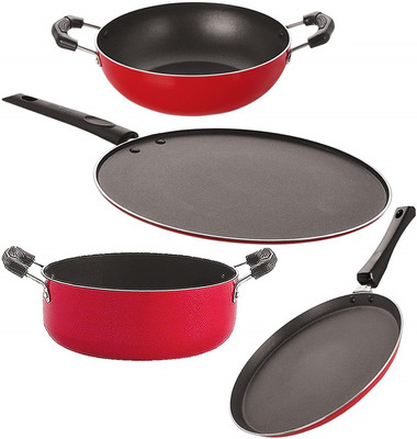 NIRLON FT10_KD12_ST11_CS24 Non-Stick Coated Cookware Set(PTFE (Non-stick), Aluminium, 4 - Piece)