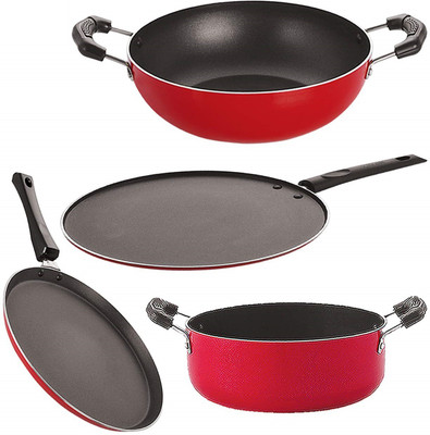 NIRLON FT10_KD14_ST11_CS24 Non-Stick Coated Cookware Set(PTFE (Non-stick), Aluminium, 4 - Piece)