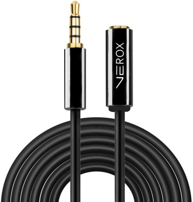 VEROX AUX Cable 2 m Male to Female Audio Extension(Compatible with Earphone, Mobile, Tablets, Microphone, Black)