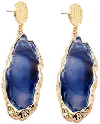 Deevam Light Weight Italian Collection Irregular Shape Sea Blue Quartz Crystals Gold Coated Designer Earrings for Women & Girls Metal Drops & Danglers