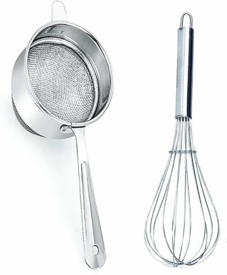 ANTRA Steel Whisk & Double Net Tea Strainer Combo Pack Silver Kitchen Tool Set Kitchen Tool Set(Steel, Whisk, Strainer)
