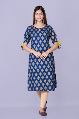 Satvik fashion Women Printed Straight Kurta(Blue)