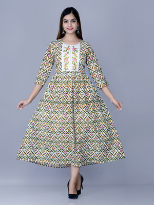 Janakdulari Creation Women Printed Flared Kurta(Multicolor)