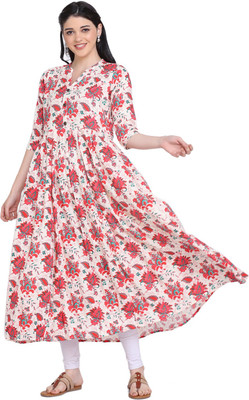 HANUMNTRA Women Printed Flared Kurta(Multicolor)