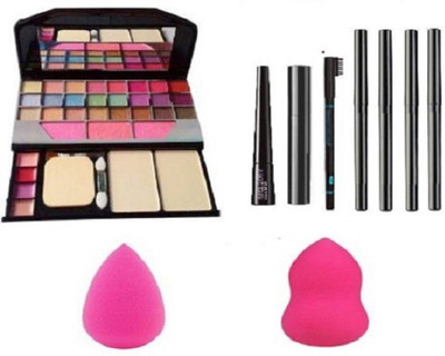T.Y.A Beauty Eyeliner & maskara & Eyebrow pencil & 4 pcs kazal combo & Makeup kit & blender puff(Pack of 9)
